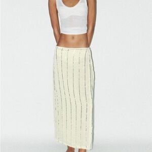 Zara Cream sequin midi wraparound Skirt